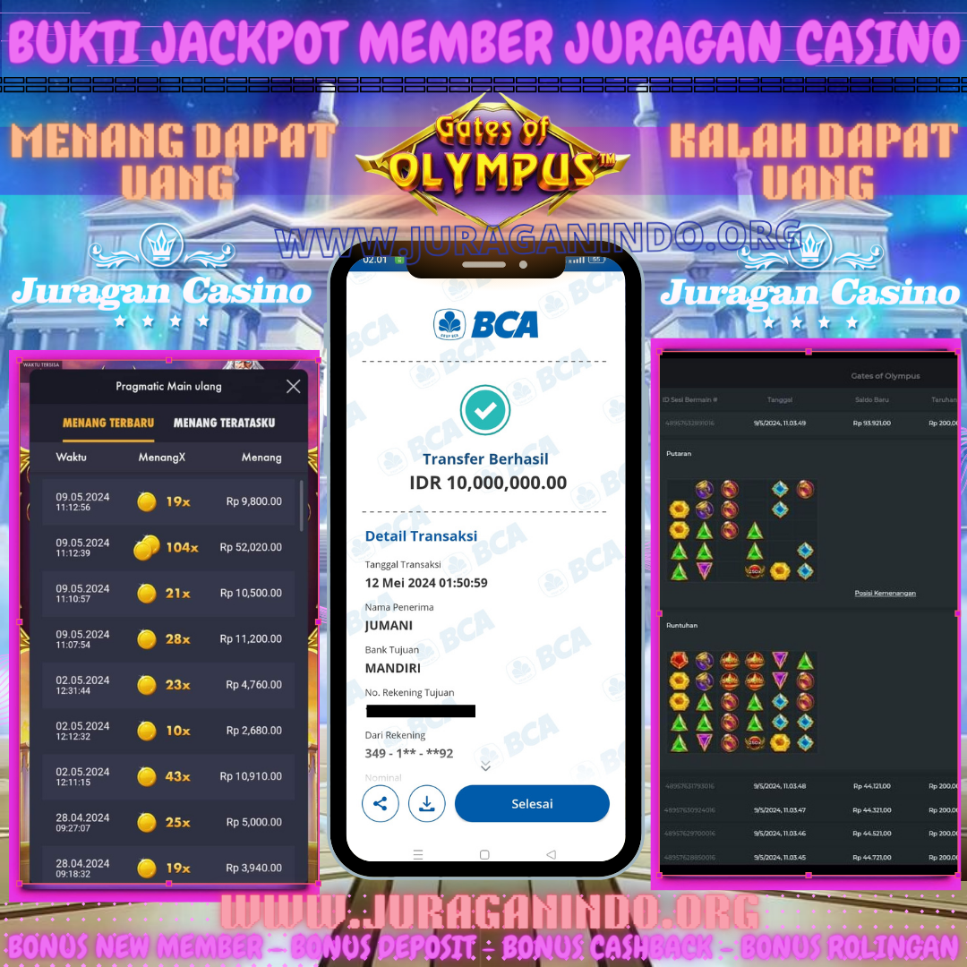 BUKTI KEMENANGAN MEMBER SETIA JURAGAN CASINO