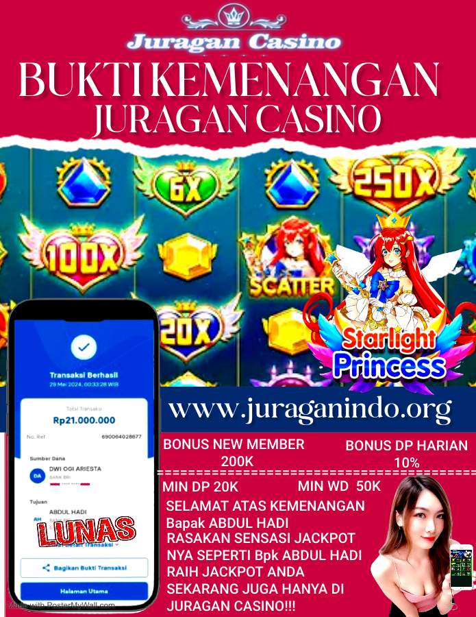 BUKTI KEMENANGAN MEMBER SETIA JURAGAN CASINO