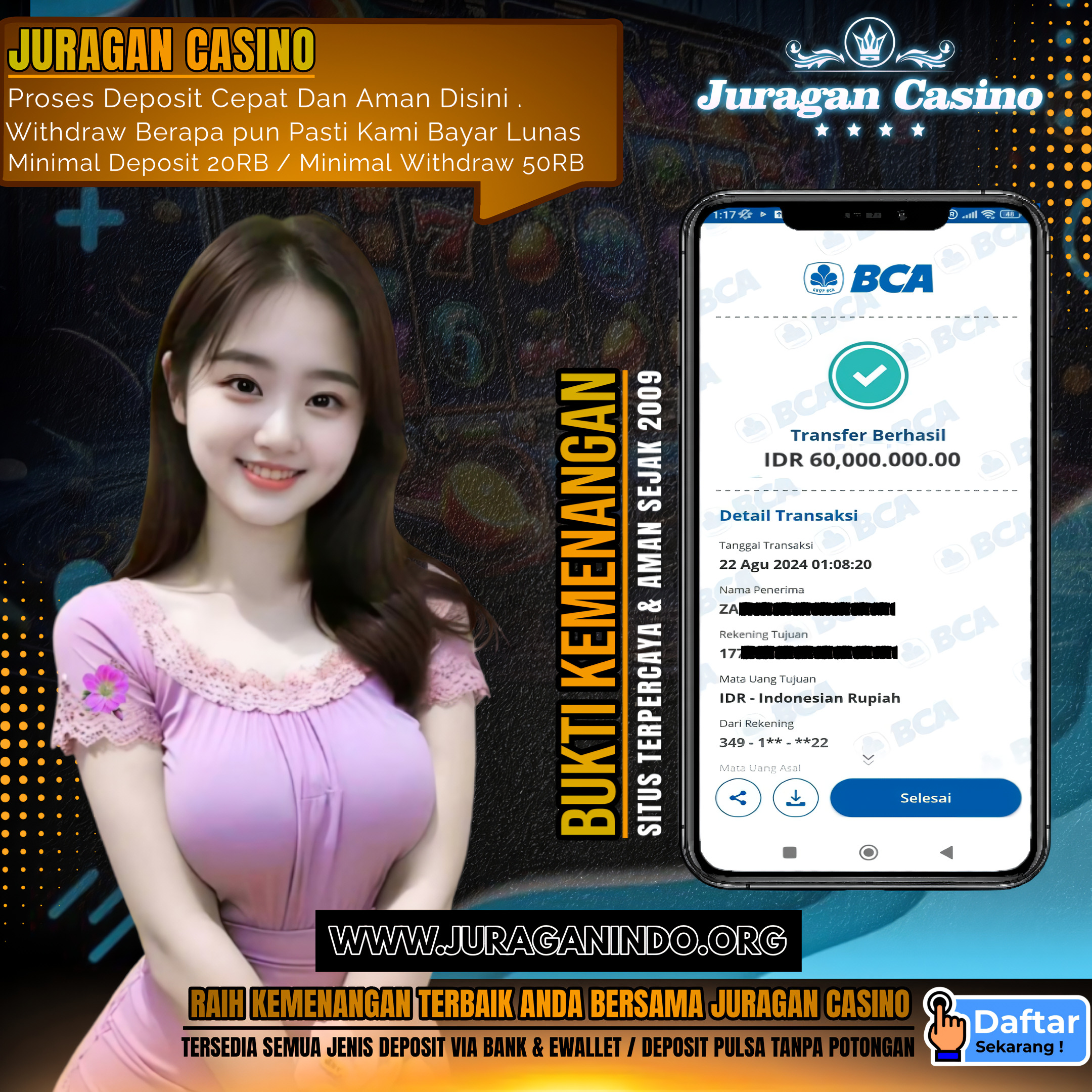 BUKTI KEMENANGAN MEMBER SETIA PELANGI CASINO TGL 22 Agustus 2024