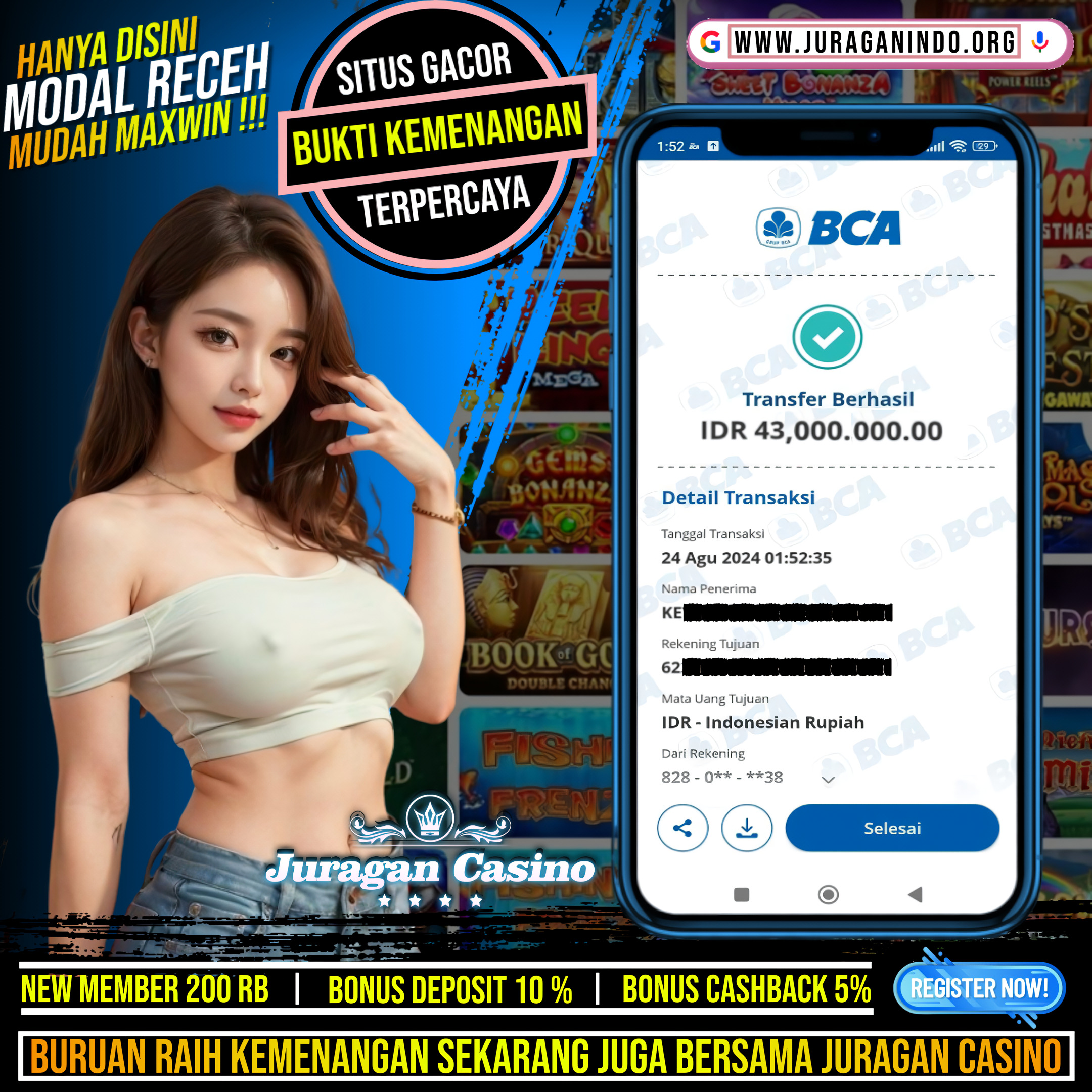 BUKTI KEMENANGAN MEMBER SETIA PELANGI CASINO TGL 24 Agustus 2024