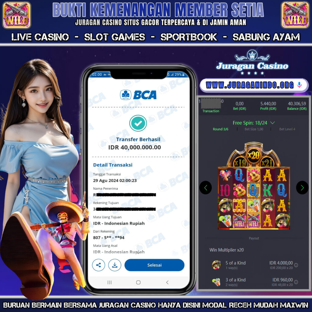 BUKTI KEMENANGAN MEMBER SETIA JURAGAN CASINO TGL 29 Agustus 2024