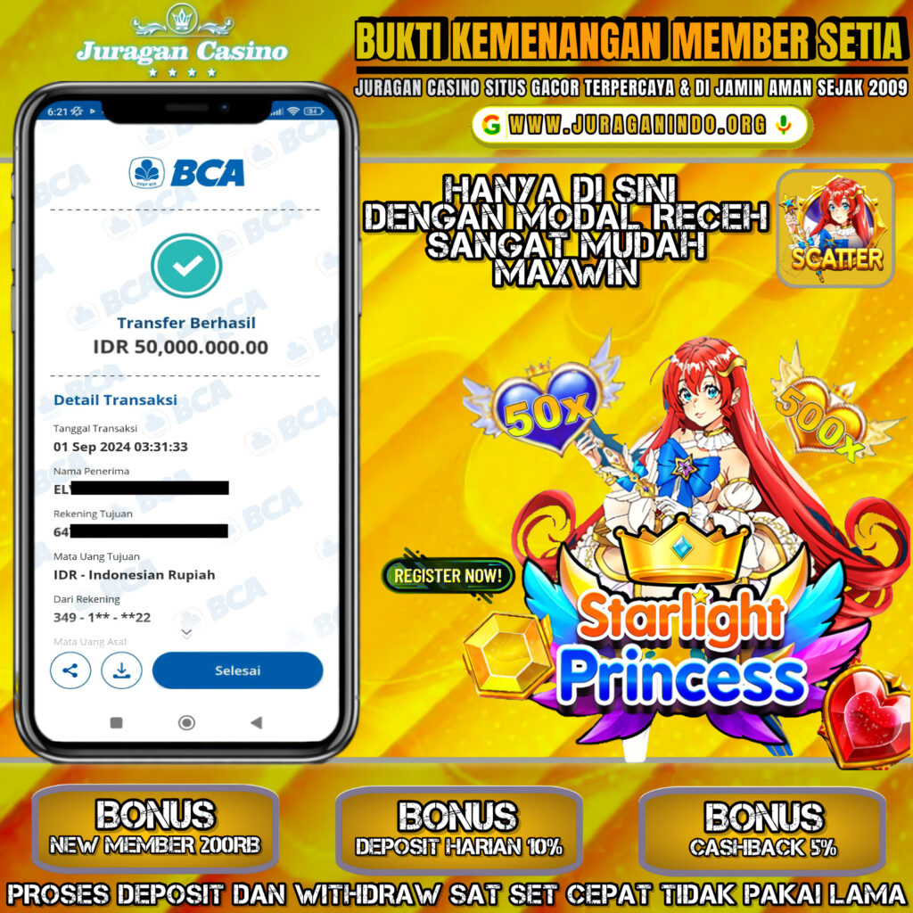 BUKTI KEMENANGAN MEMBER SETIA JURAGAN CASINO TGL 01 September 2024