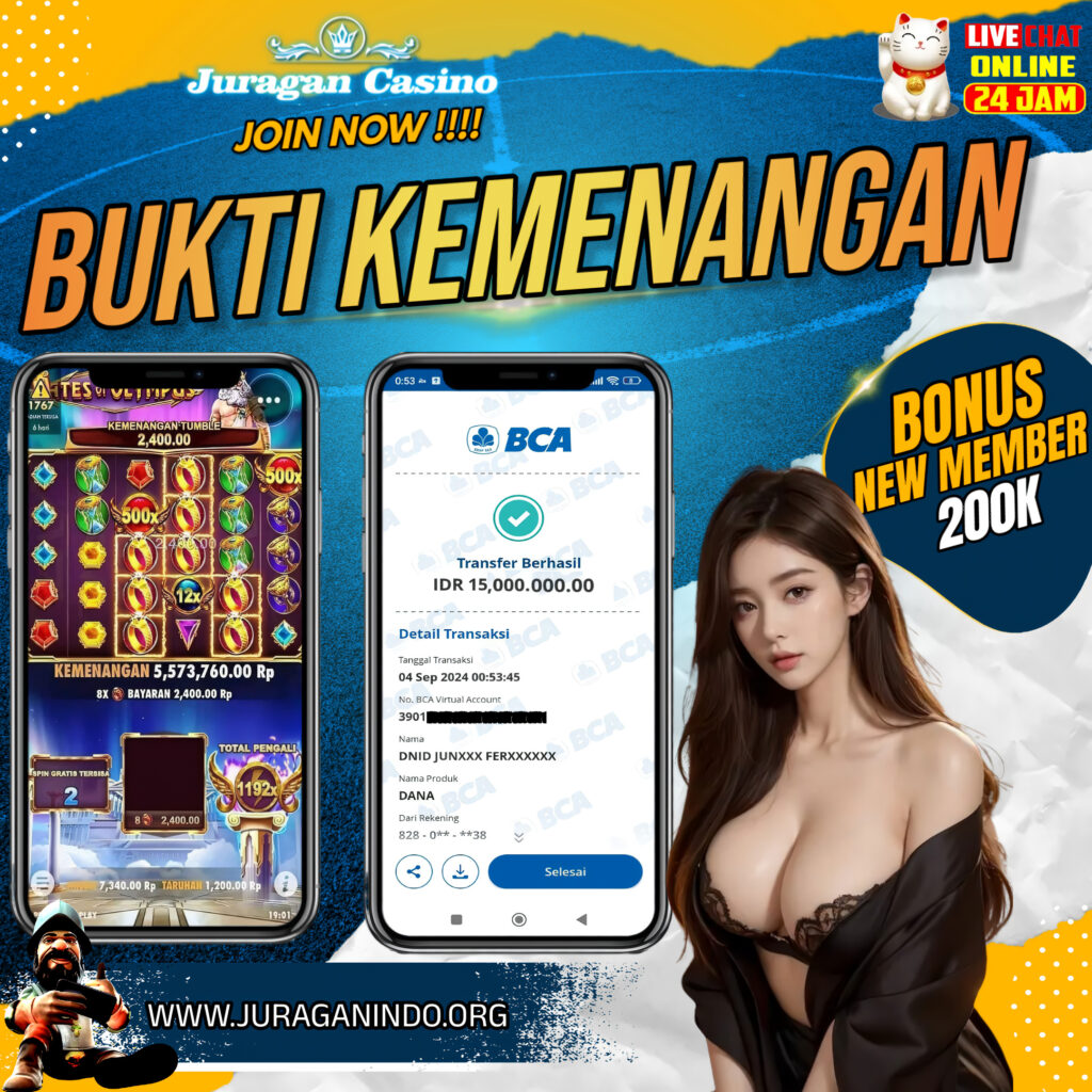 BUKTI KEMENANGAN MEMBER SETIA JURAGAN CASINO TGL 04 September 2024