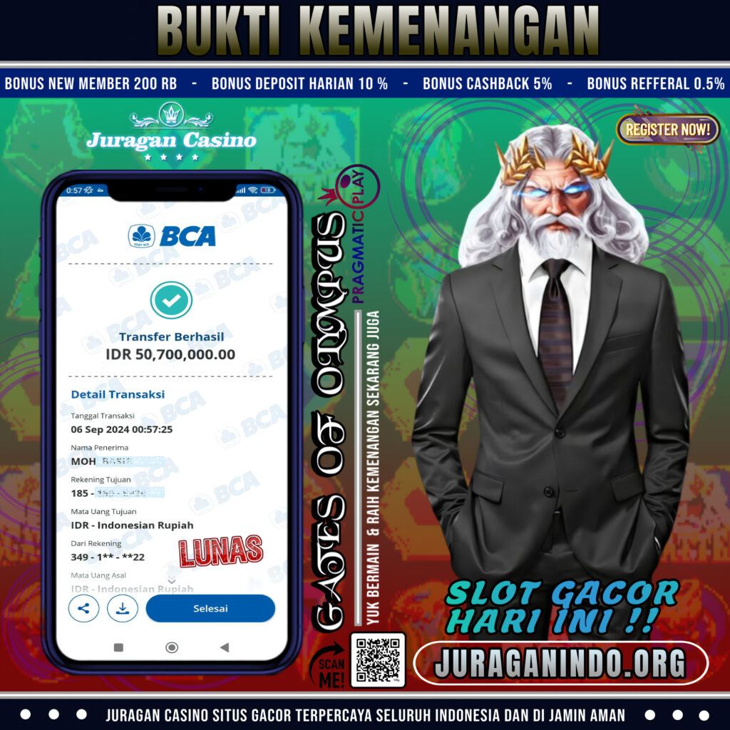 BUKTI KEMENANGAN MEMBER SETIA JURAGAN CASINO TGL 06 September 2024