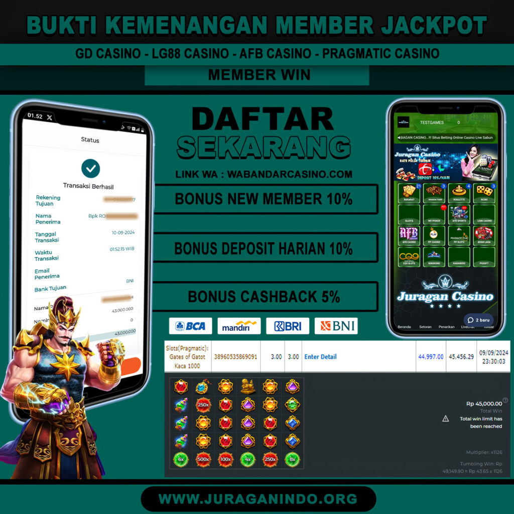 BUKTI KEMENANGAN MEMBER SETIA JURAGAN CASINO TGL 10 September 2024