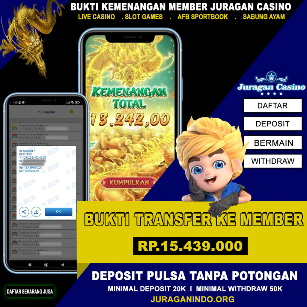 BUKTI KEMENANGAN MEMBER SETIA JURAGAN CASINO TGL 11 September 2024