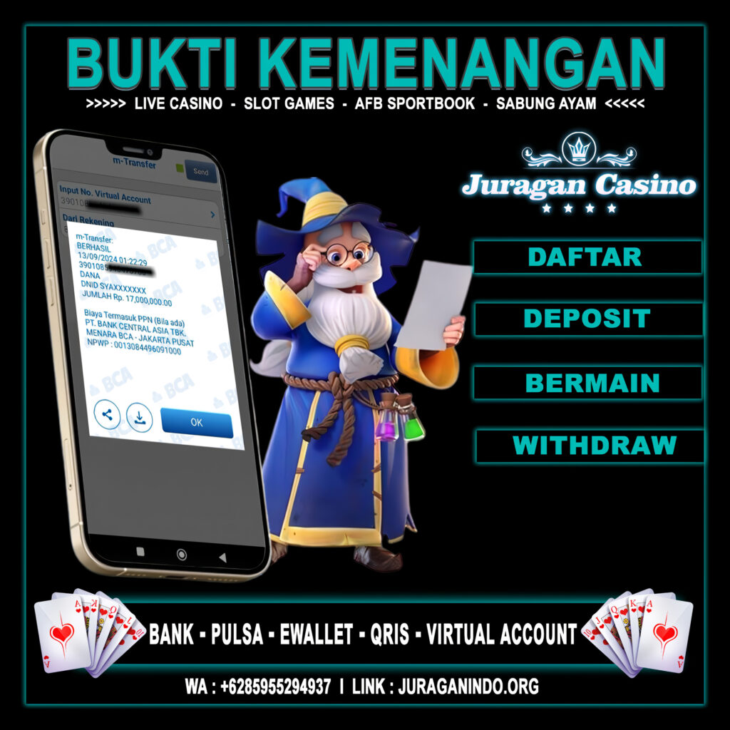 BUKTI KEMENANGAN MEMBER SETIA JURAGAN CASINO TGL 13 September 2024