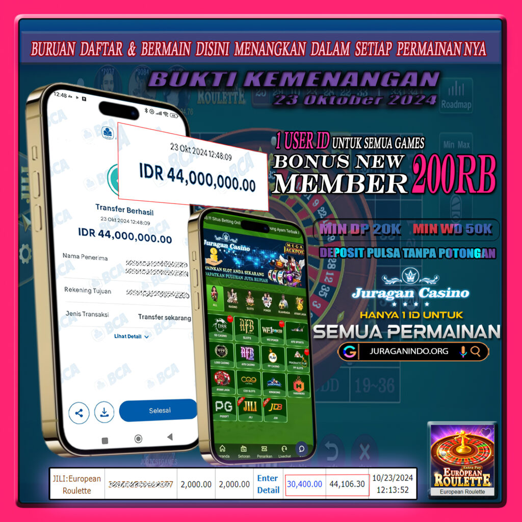 BUKTI KEMENANGAN MEMBER SETIA JURAGAN CASINO TGL 23 Oktober 2024