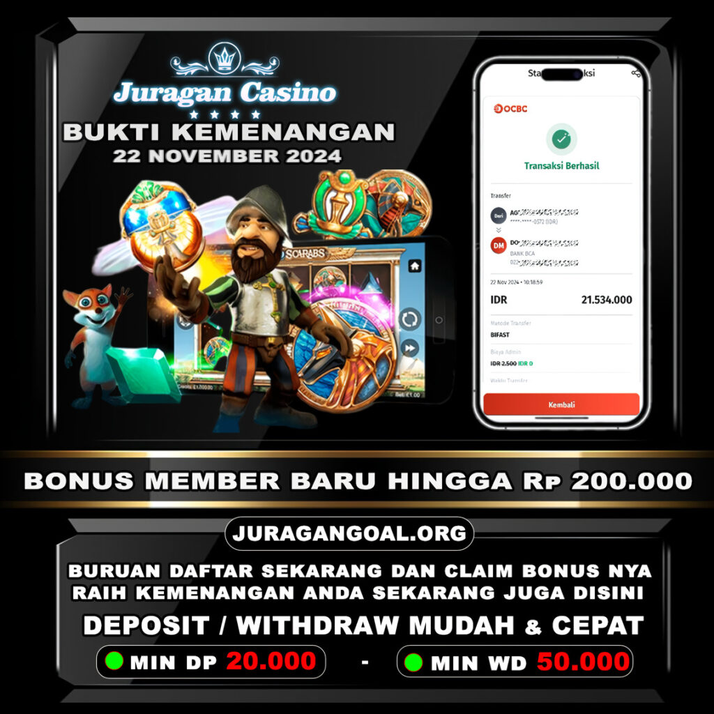 BUKTI KEMENANGAN MEMBER SETIA JURAGAN CASINO TGL 22 NOVEMBER 2024