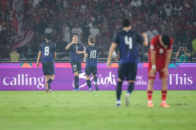 Aksi Koki Ogawa pada duel Indonesia vs Jepang di Stadion Gelora Bung Karno, Jumat (15/11) malam WIB