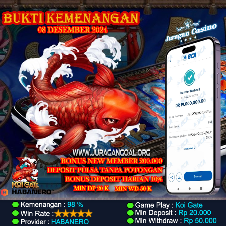 BUKTI KEMENANGAN MEMBER SETIA JURAGAN CASINO TGL 08 DESEMBER 2024