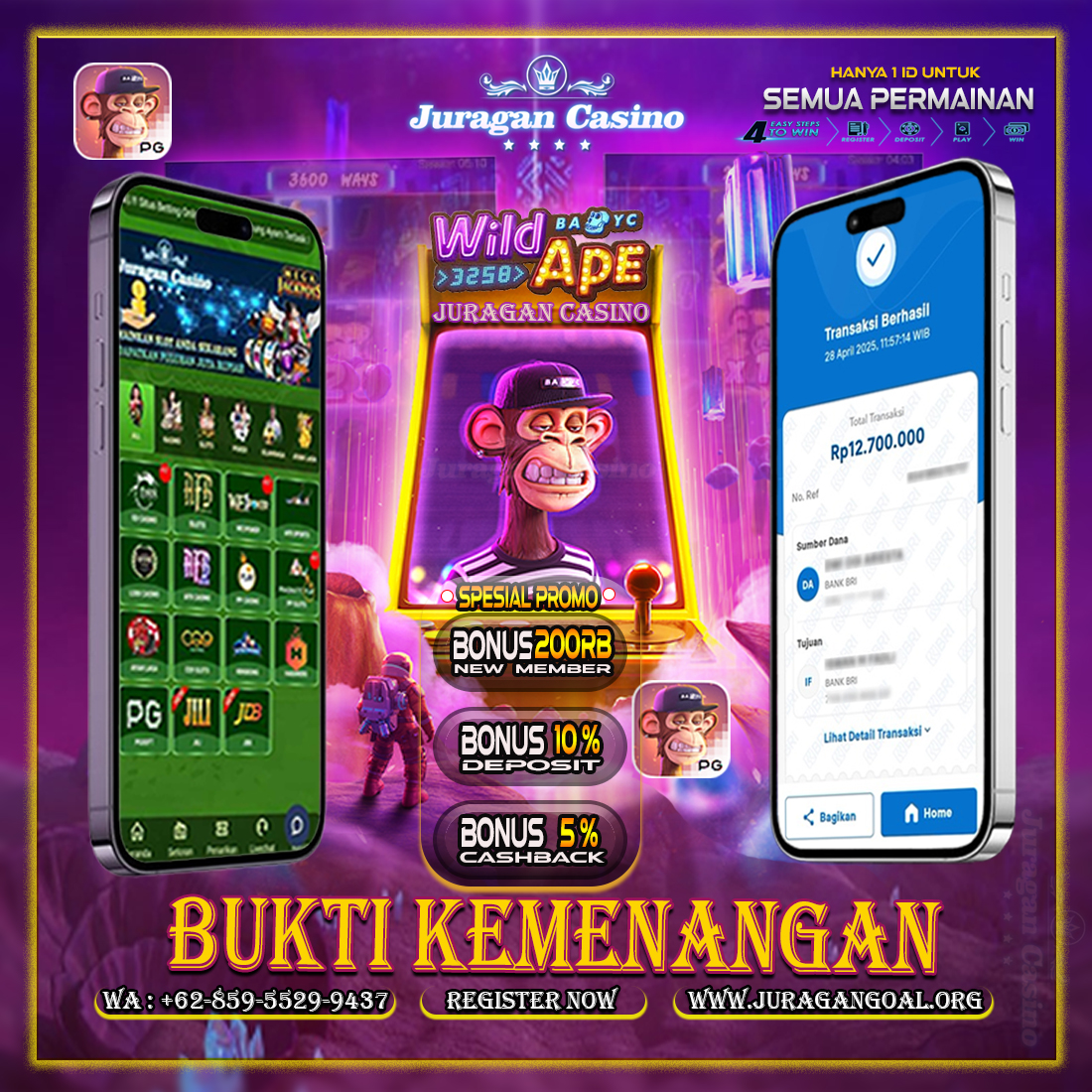 BUKTI KEMENANGAN MEMBER SETIA JURAGAN CASINO 28 APRIL 2025