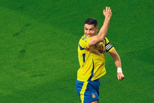 Selebrasi Cristiano Ronaldo dalam laga Saudi Pro League antara Al Nassr vs Al Khoolod, Sabtu