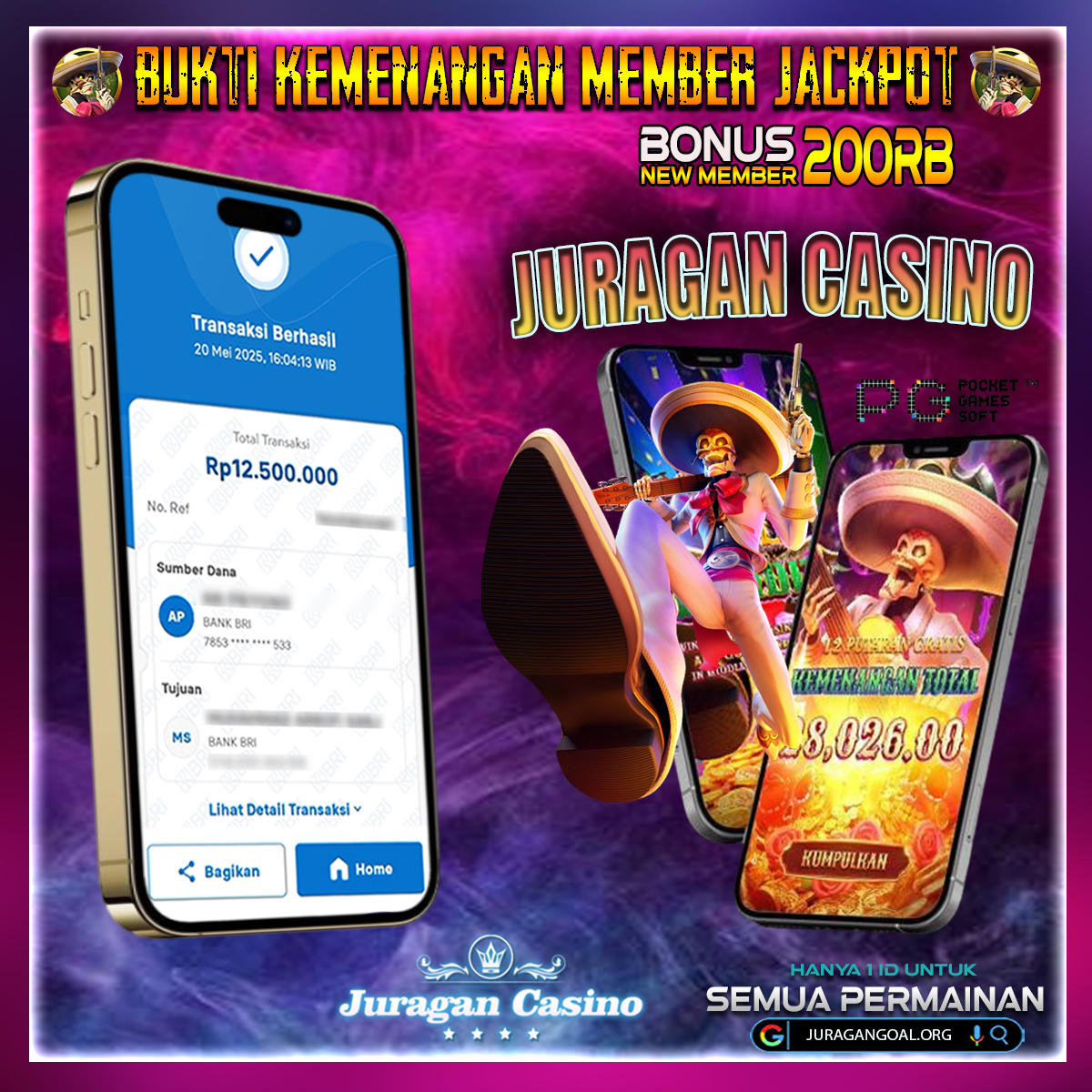 BUKTI KEMENANGAN MEMBER SETIA JURAGAN CASINO 20 MEI 2025