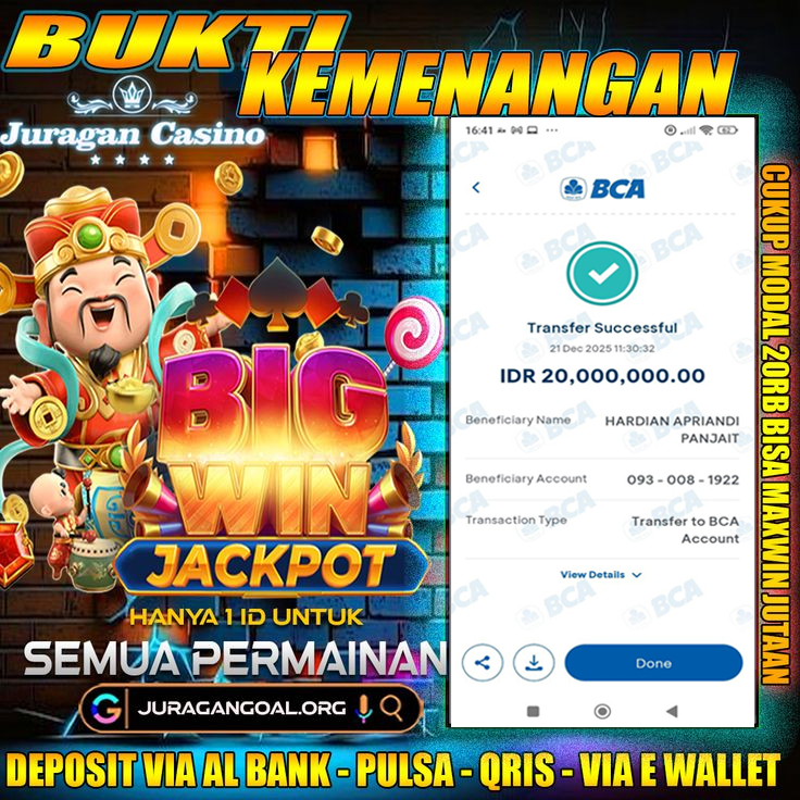 BUKTI KEMENANGAN MEMBER SETIA JURAGAN CASINO 21 DESEMBER 2025